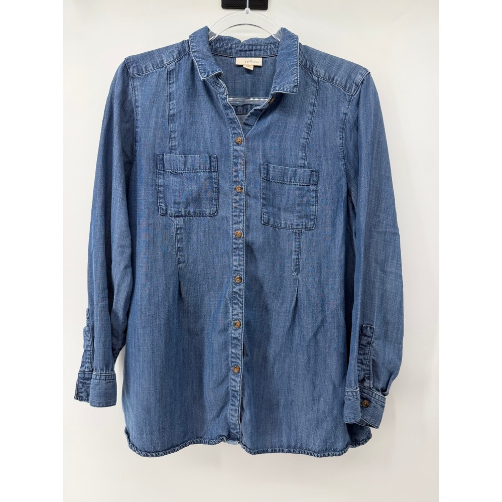 J. Jill Denim Button Down Shirt Women Medium Petite Blue Medium Wash Long Sleeve